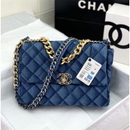 Large Chanel 19 Flap Bag Denim Gold-Tone Blue High