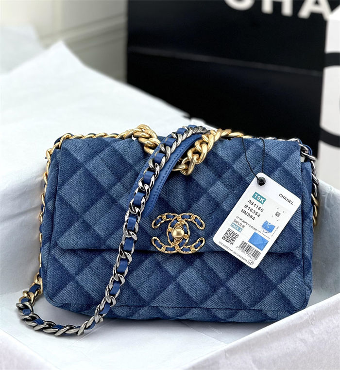 Chanel 19 Flap Bag Denim Gold-Tone Blue High