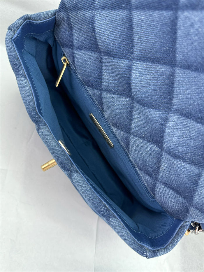 Chanel 19 Flap Bag Denim Gold-Tone Blue High