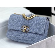 Chanel 19 Flap Bag Tweed Gold-Tone Blue High