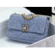 Chanel 19 Flap Bag Tweed Gold-Tone Blue High