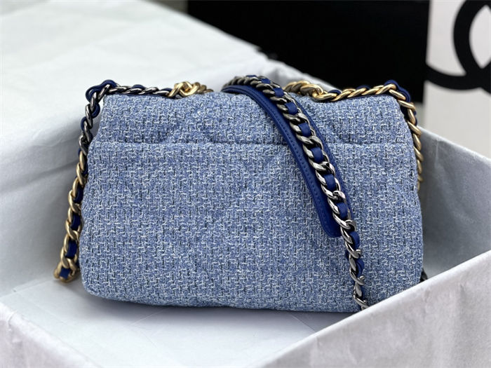 Chanel 19 Flap Bag Tweed Gold-Tone Blue High