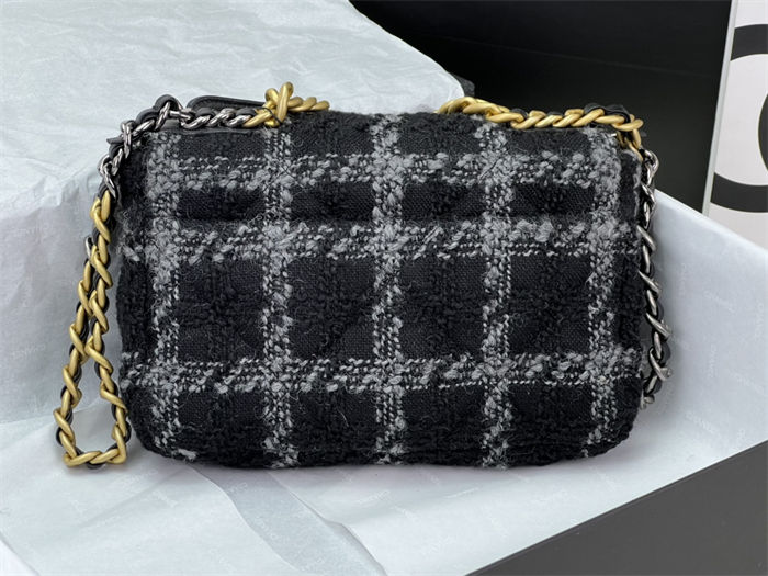 Chanel 19 Flap Bag Tweed Gold-Tone Black-Grey High