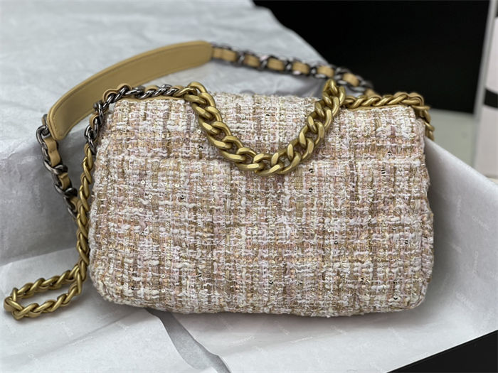 Chanel 19 Flap Bag Tweed Gold-Tone Beige High