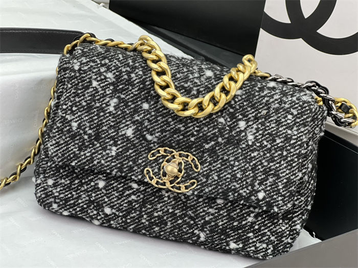 Chanel 19 Flap Bag Tweed Gold-Tone Grey High