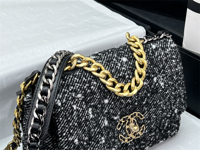 Chanel 19 Flap Bag Tweed Gold-Tone Grey High