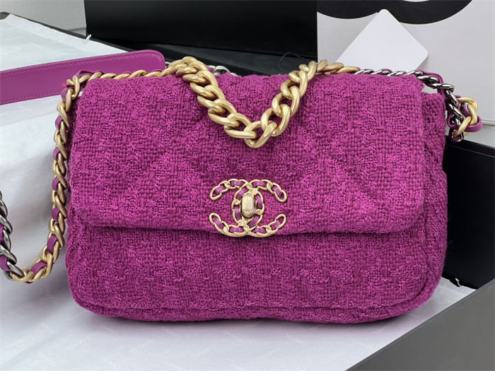 Chanel 19 Flap Bag Tweed Gold-Tone Fuchsia High