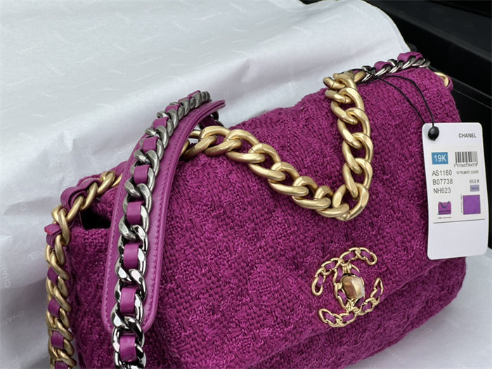 Chanel 19 Flap Bag Tweed Gold-Tone Fuchsia High