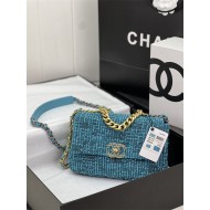 Chanel 19 Flap Bag Tweed Gold-Tone Blue High