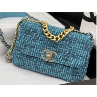 Chanel 19 Flap Bag Tweed Gold-Tone Blue High