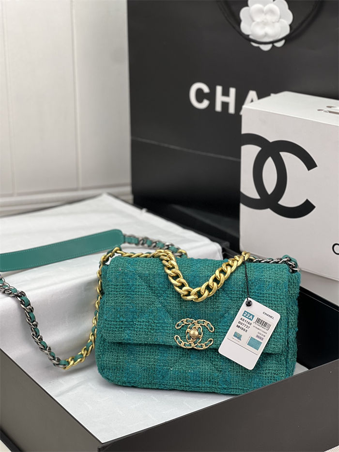 Chanel 19 Flap Bag Tweed Gold-Tone Green High