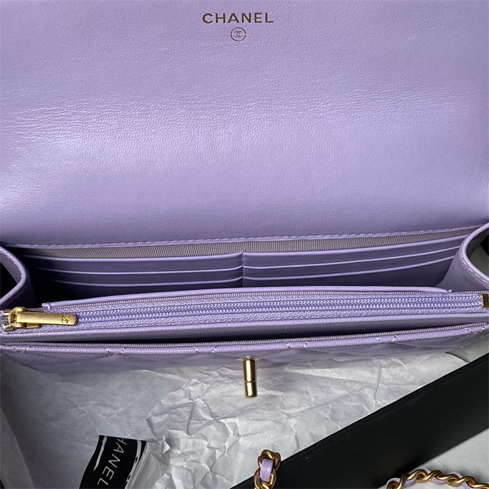 WALLET ON CHAIN AP4062 Grained Shiny Calfskin & Gold-Tone Metal Lilac A