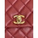 SMALL FLAP BAG WITH TOP HANDLE Grained Calfskin Burgundy Gold Metal High