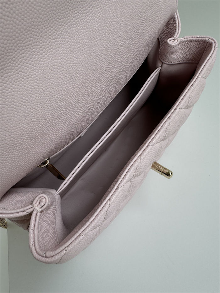 SMALL FLAP BAG WITH TOP HANDLE Grained Calfskin Pink-binding Gold Metal High