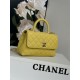 SMALL FLAP BAG WITH TOP HANDLE Grained Calfskin Yellow-binding Gold Metal High