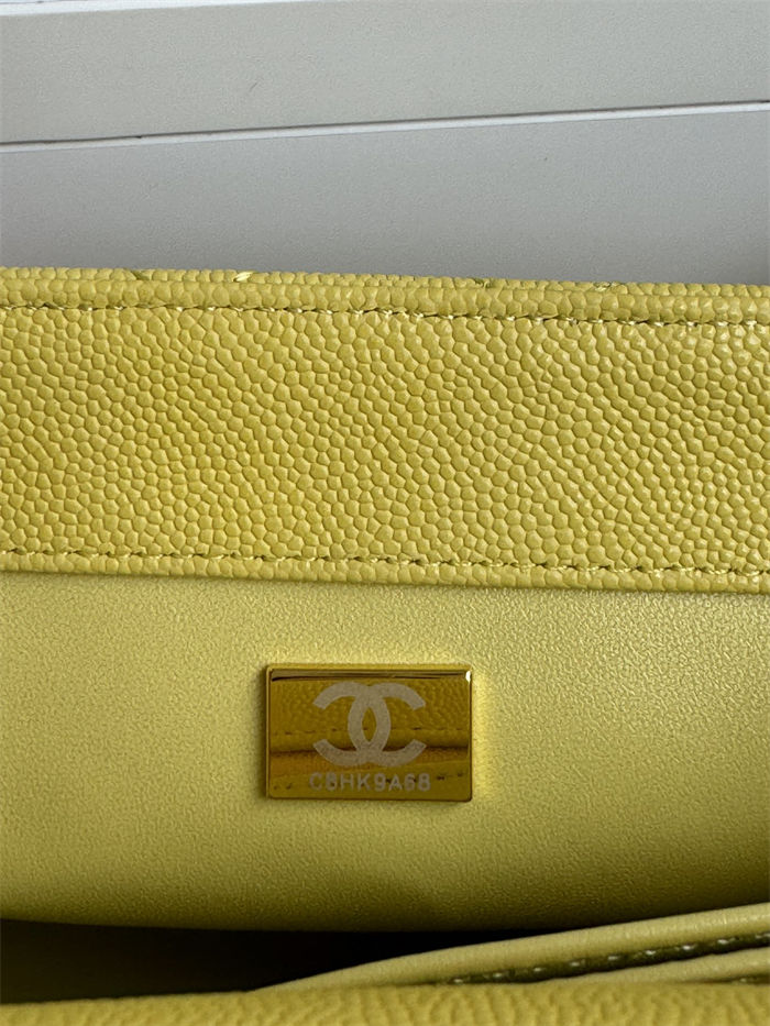 SMALL FLAP BAG WITH TOP HANDLE Grained Calfskin Yellow-binding Gold Metal High