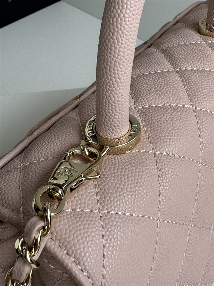 SMALL FLAP BAG WITH TOP HANDLE Grained Calfskin Pink-binding Gold Metal High