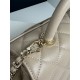 SMALL FLAP BAG WITH TOP HANDLE Grained Calfskin Beige-binding Gold Metal High