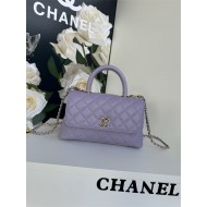 SMALL FLAP BAG WITH TOP HANDLE Grained Calfskin Purple-binding Gold Metal High