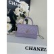 SMALL FLAP BAG WITH TOP HANDLE Grained Calfskin Purple-binding Gold Metal High