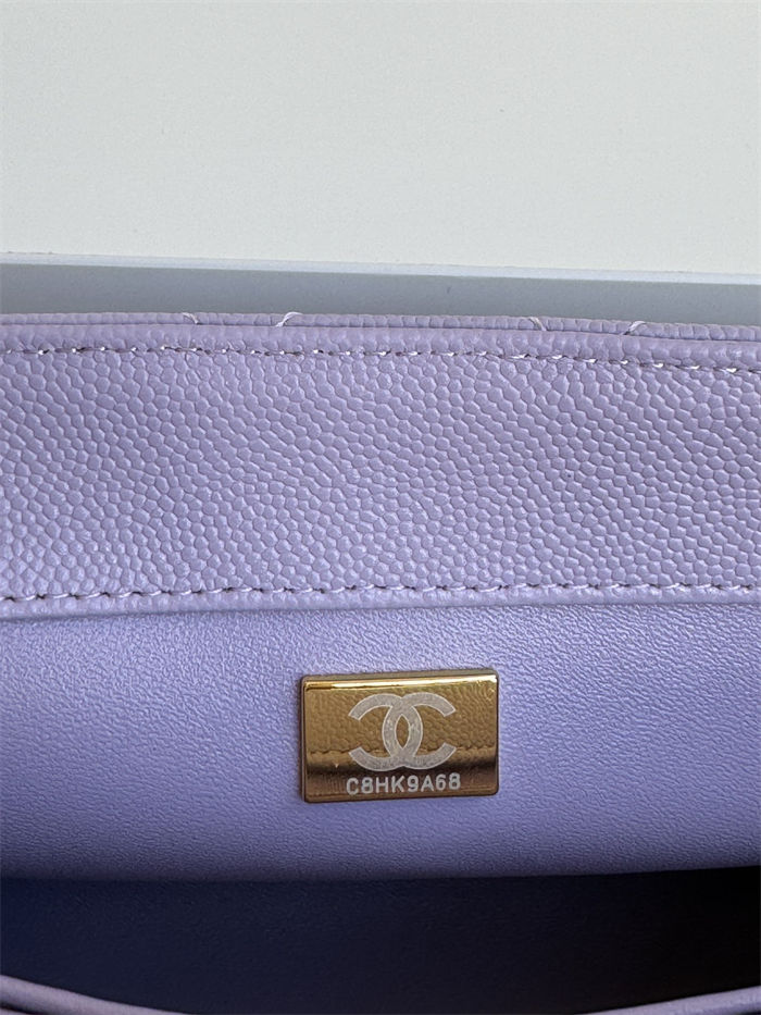 SMALL FLAP BAG WITH TOP HANDLE Grained Calfskin Purple-binding Gold Metal High