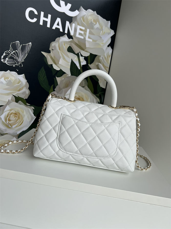 SMALL FLAP BAG WITH TOP HANDLE Grained Calfskin White-binding Gold Metal High