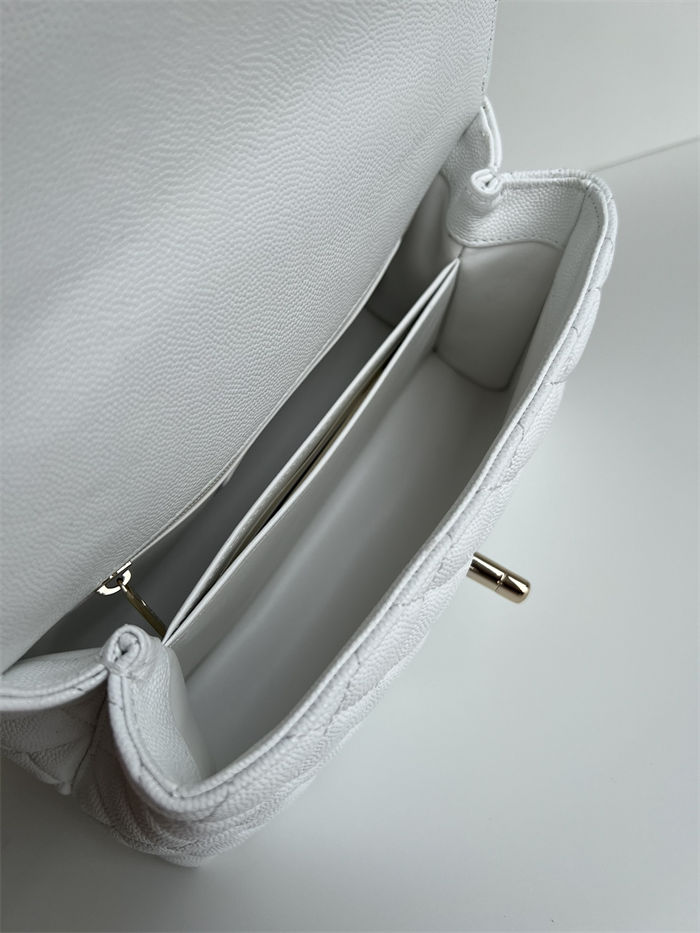 SMALL FLAP BAG WITH TOP HANDLE Grained Calfskin White-binding Gold Metal High