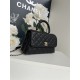 SMALL FLAP BAG WITH TOP HANDLE Grained Calfskin Black-binding Gold Metal High