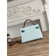 Hermes Kelly Mini II Bag Epsom Leather WAX-Bicolor Blue Brume/Vert Jade/Gold High