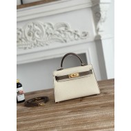 Hermes Kelly Mini II Bag Epsom Leather WAX-Bicolor Craie/Etoupe High