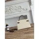 Hermes Kelly Mini II Bag Epsom Leather WAX-Bicolor Craie/Etoupe High