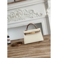 Hermes Kelly Mini II Bag Epsom Leather WAX-Bicolor Craie/Chai High