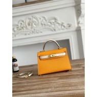 Hermes Kelly Mini II Bag Epsom Leather WAX-Bicolor Jaune d'Or/Craie High