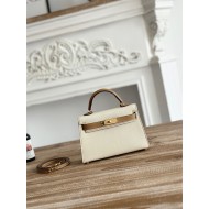 Hermes Kelly Mini II Bag Epsom Leather WAX-Bicolor Craie/Biscuit High