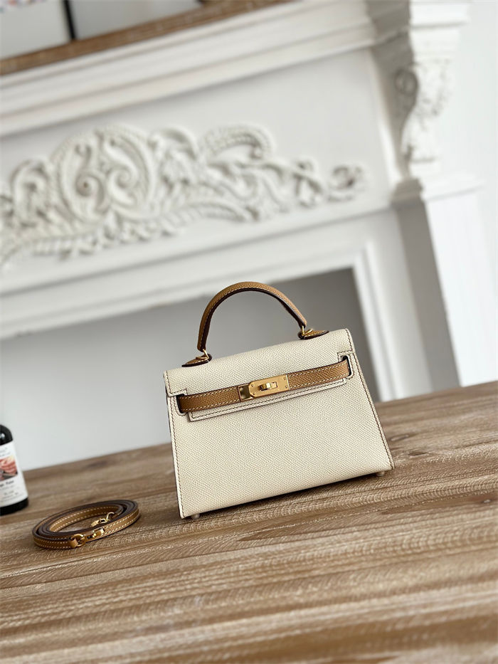 Hermes Kelly Mini II Bag Epsom Leather WAX-Bicolor Craie/Biscuit High