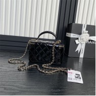 Chanel VANITY WITH CHAIN AP2199 Patent Calfskin Gold-Tone Metal Black High