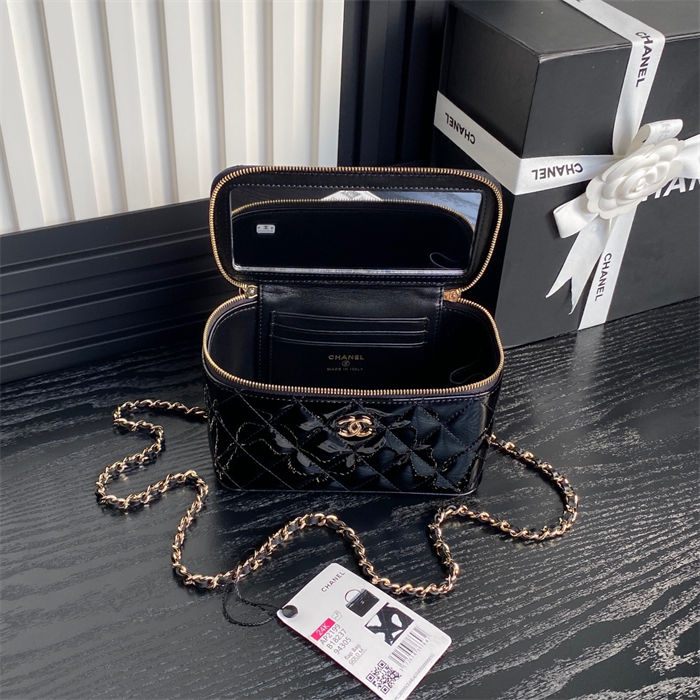 Chanel VANITY WITH CHAIN AP2199 Patent Calfskin Gold-Tone Metal Black High