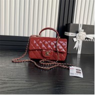 MINI FLAP BAG WITH TOP HANDLE AS2431 Patent Calfskin Gold-Tone Metal Red A