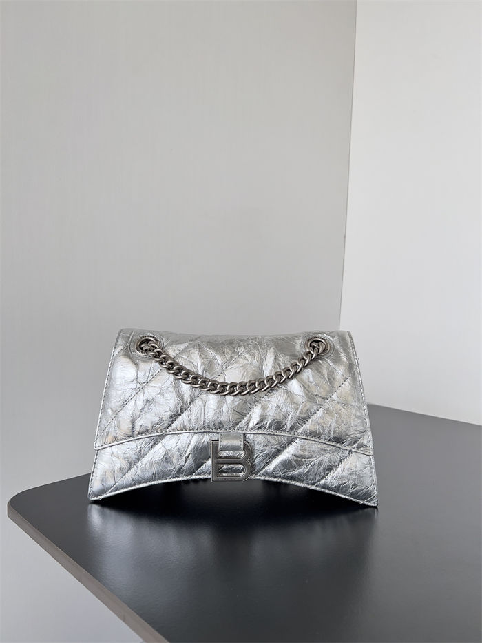 WOMEN'S CRUSH SMALL CHAIN BAG QUILTED crushed calfskin Silver High