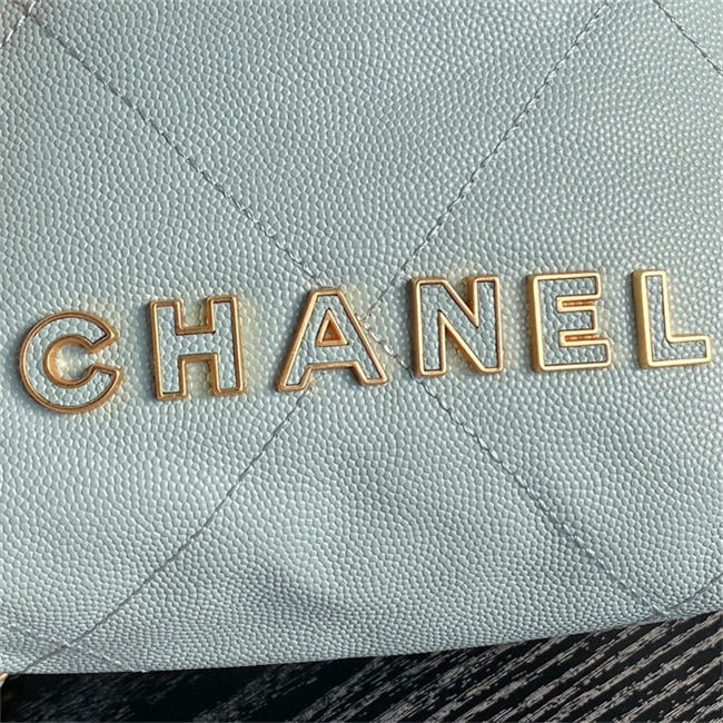 Chanel 22 MINI HANDBAG Shiny Grained Calfskin, Enamel & Gold-Tone Metal Blue AS3980 High