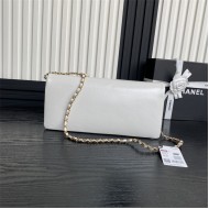 Chanel MAXI CLUTCH BAG AS5182 Grained Shiny Calfskin & Gold-Tone Metal White High