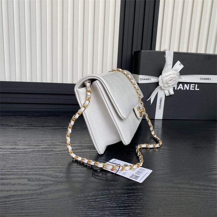 Chanel MAXI CLUTCH BAG AS5182 Grained Shiny Calfskin & Gold-Tone Metal White High