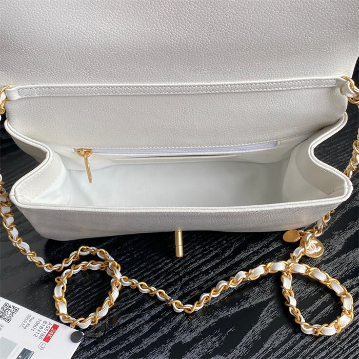 Chanel SMALL FLAP BAG AS5186 Grained Shiny Calfskin & Gold-Tone Metal White High