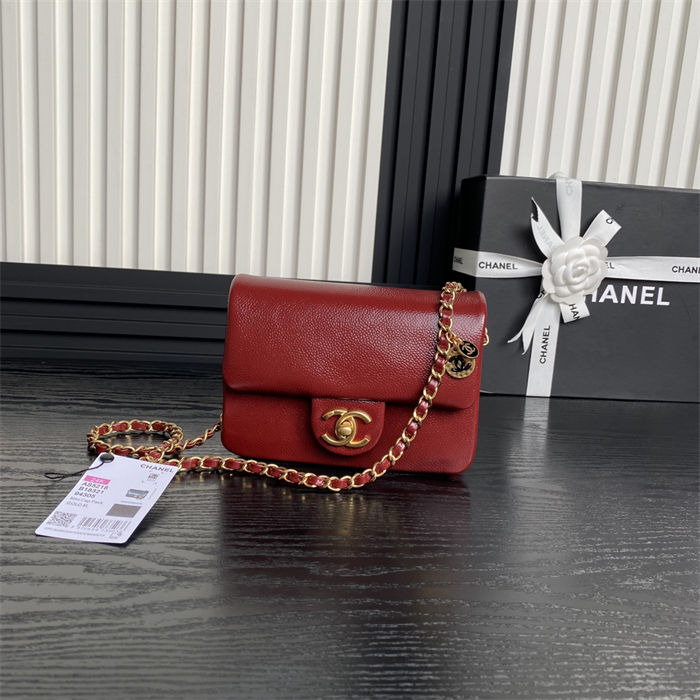 Chanel MINI FLAP BAG AS5218 Grained Shiny Calfskin & Gold-Tone Metal Burgundy High