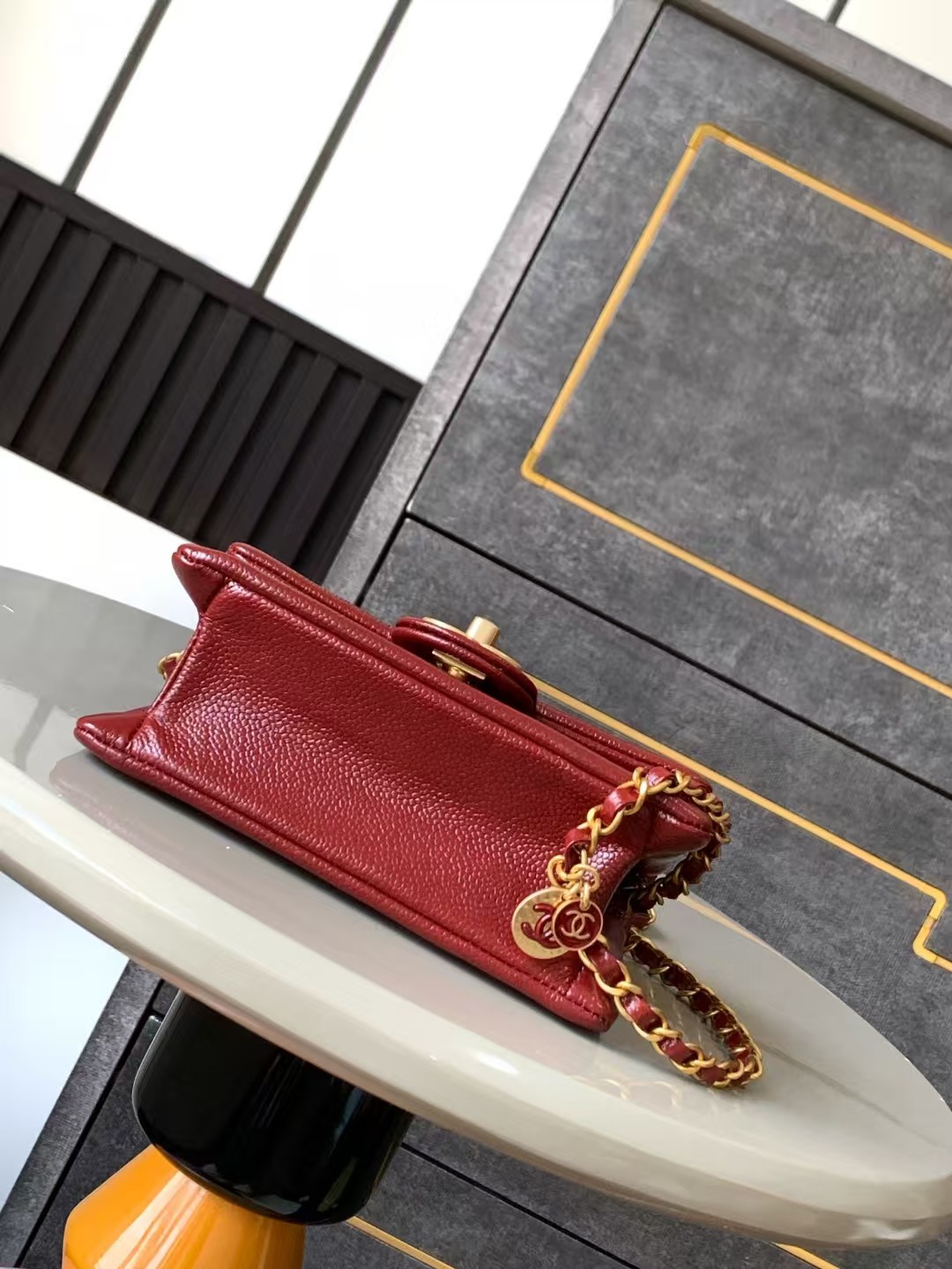 Chanel MINI FLAP BAG AS5218 Grained Shiny Calfskin & Gold-Tone Metal Burgundy High