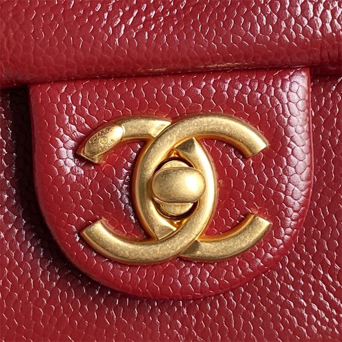 Chanel MINI FLAP BAG AS5218 Grained Shiny Calfskin & Gold-Tone Metal Burgundy High