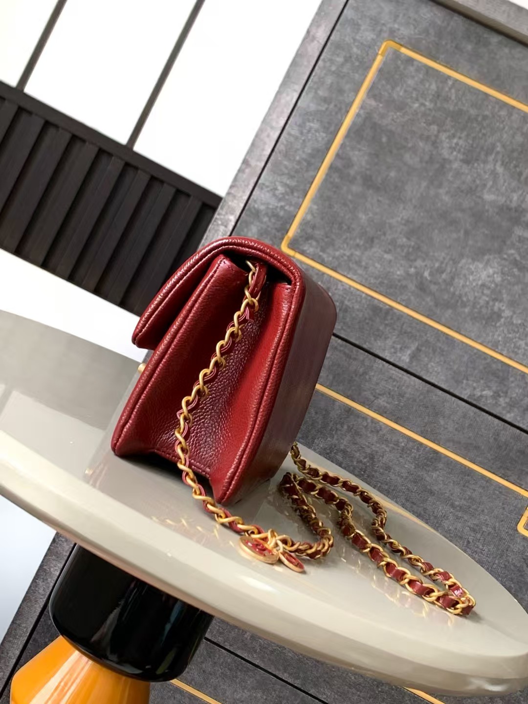 Chanel MINI FLAP BAG AS5218 Grained Shiny Calfskin & Gold-Tone Metal Burgundy High