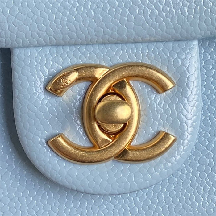 Chanel MINI FLAP BAG AS5218 Grained Shiny Calfskin & Gold-Tone Metal Blue High