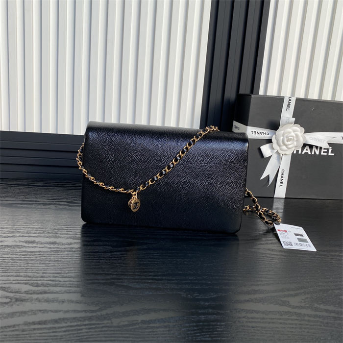 Chanel FLAP BAG AS5180 Grained Shiny Calfskin & Gold-Tone Metal Black High