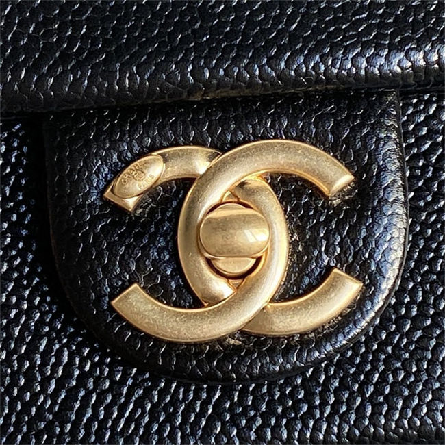 Chanel FLAP BAG AS5180 Grained Shiny Calfskin & Gold-Tone Metal Black High